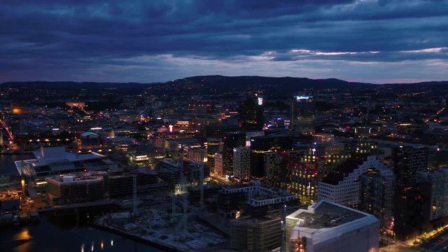Aerial Norway Oslo June 2018 Night 30mm 4K Inspire 2 Prores  Aerial video of downtown Oslo in Norway at night