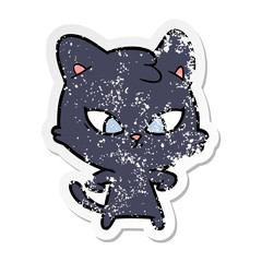 distressed sticker of a cute cartoon cat