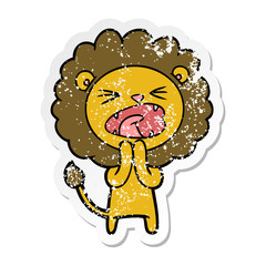 distressed sticker of a cartoon lion praying