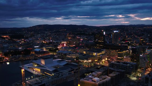 Aerial Norway Oslo June 2018 Night 30mm 4K Inspire 2 Prores  Aerial video of downtown Oslo in Norway at night