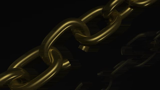 Gold chain with broken link on black.