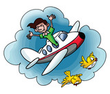 Cartoon man travelling by plane going on a vacation vector illustration