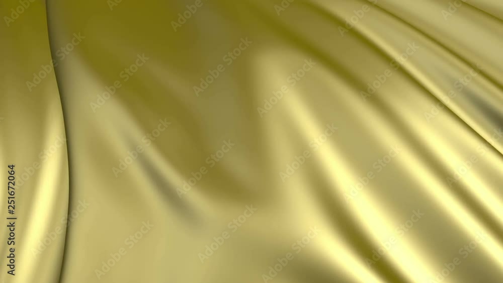 Poster golden fabric in slow motion. the fabric develops smoothly in the wind. wind waves spread through th