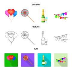 Vector design of party and birthday logo. Collection of party and celebration stock symbol for web.