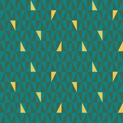 Teal and green geometric triangle pattern with random gold elements. Seamless vector pattern with abstract nature vibe. Great for wellbeing products, marketing, packaging, giftwrap,fabric, stationery