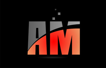 orange grey on black background alphabet letter combination AM A M for logo icon design