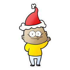 gradient cartoon of a bald man staring wearing santa hat