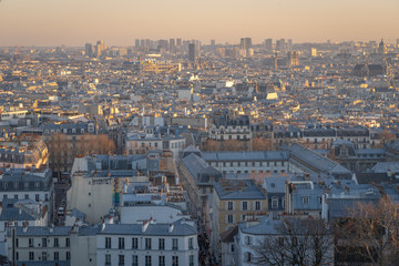 Paris, France - 02 24 2019: Montmartre at sunset. View from sacred heart