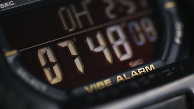Macro close up of a tactical digital watch face functioning