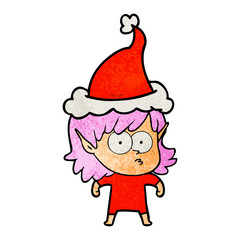 textured cartoon of a elf girl staring wearing santa hat