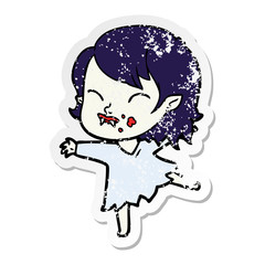 distressed sticker of a cartoon vampire girl with blood on cheek