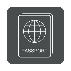 Icono plano lineal pasaporte en cuadrado color gris