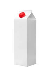 Milk or juice pack - Realistic photo image.,  package of Milk or juice isolated on white background © Aleksandr Matveev