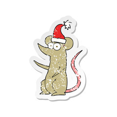 Obraz premium retro distressed sticker of a cartoon mouse wearing christmas hat