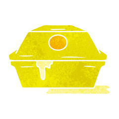 retro cartoon doodle of a fast food burger container