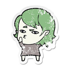 distressed sticker of a cartoon vampire girl