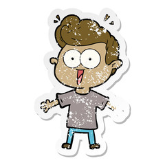 distressed sticker of a cartoon staring man