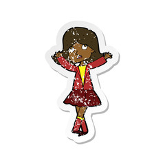 retro distressed sticker of a cartoon unhappy girl