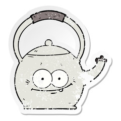 distressed sticker of a cartoon kettle