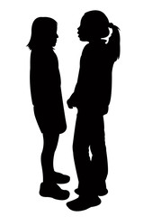 two girls making chat, silhouette vector