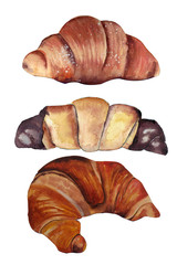 Set of watercolor croissants isolated on white background