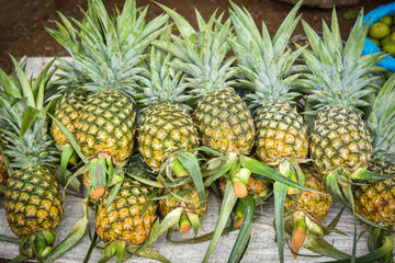 Fresh pineapple tropical fruit for sale in the market