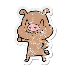 distressed sticker of a nervous cartoon pig