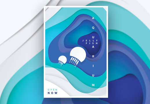 Poster Layout with Jellyfish Cutout Illustration
