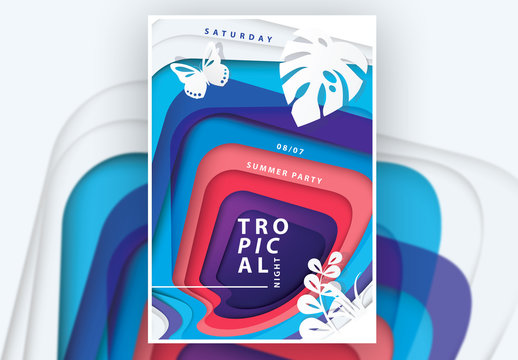Poster Layout with Tropical Plants Cutout Illustration