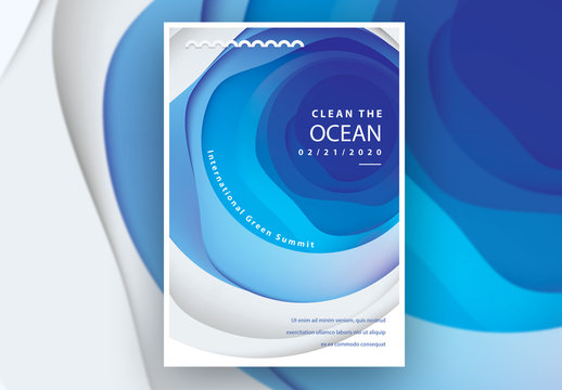Poster Layout with Abstract Ocean Cutout Illustration