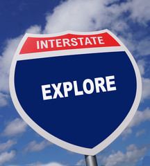 Freeway sign gives direction to a way to experience and have exploration fun