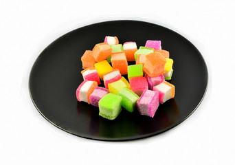 Colorful Jelly fruit snack / Close up candy jelly sweet dessert with sugar