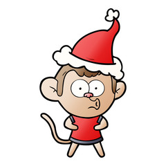 gradient cartoon of a surprised monkey wearing santa hat