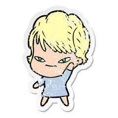 Obraz premium distressed sticker of a cartoon happy woman