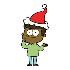 line drawing of a happy man wearing santa hat