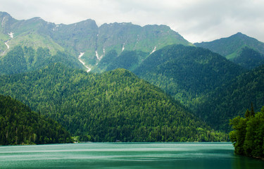 Alpine lake Ritsa in Abkhazia in the Caucasus mountains