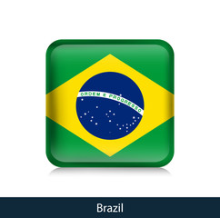 Flag of Brazil. Square glossy badge