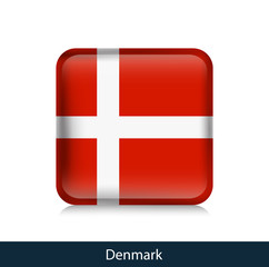 Flag of Denmark. Square glossy badge
