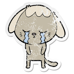 distressed sticker of a cute puppy crying cartoon