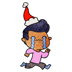 textured cartoon of a man crying wearing santa hat