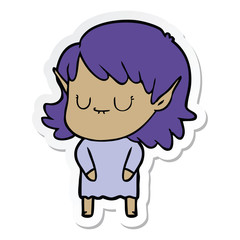 Obraz premium sticker of a happy cartoon elf girl