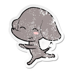distressed sticker of a cute cartoon elephant running