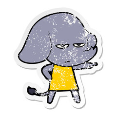 distressed sticker of a annoyed cartoon elephant