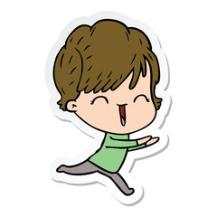 sticker of a cartoon laughing woman