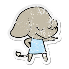distressed sticker of a cartoon smiling elephant