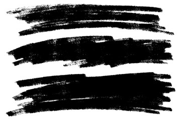 Vector set of hand drawn brush strokes, stains for backdrops. Monochrome design elements set. Black color artistic hand drawn backgrounds horizontal shape.