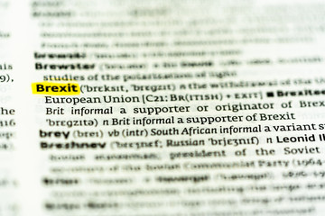 Definition of the word Brexit on a dictionary page highlighted in yellow	