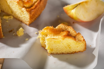 Fresh baked apple pie on a white table