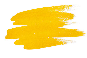 Abstract watercolor spot on white textured paper. Isolated. Hand-drawn background. Aquarelle brush stains on paper. For design, web, card, text, decoration, surfaces. Yellow daub.