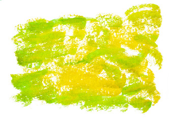Abstract watercolor spot on white textured paper. Isolated. Hand-drawn background. Aquarelle brush stains on paper. For design, web, card, text, decoration, surfaces. Yellow color.